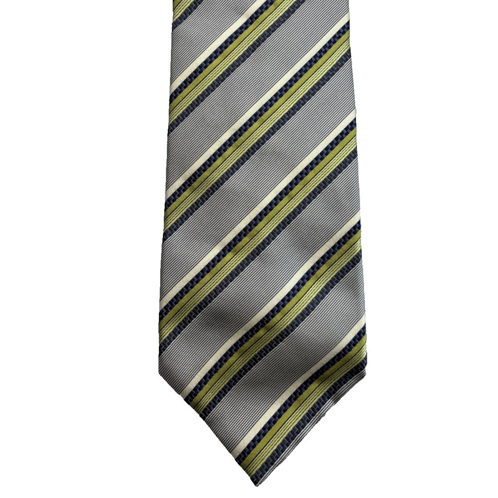 BANANA REPUBLIC Men's 100% Silk Necktie 57" USA Designer STRIPED Blue White Gold